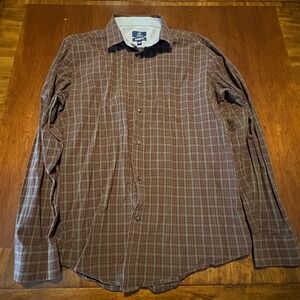George Men's Large Classic Fit Plaid Button Down Shirt L 42-44 Long Sleeve